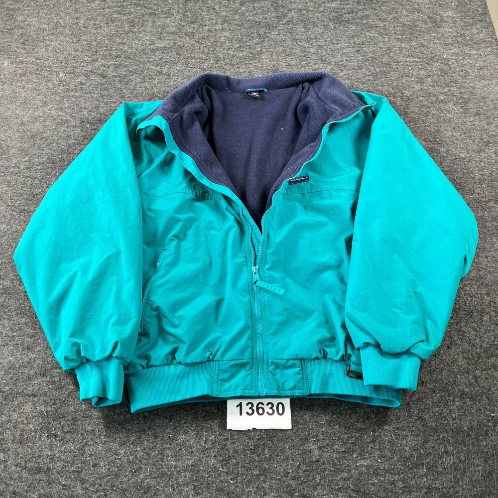 Vintage White Sierra Bomber Jacket Men XL Teal Blue Fleece Lined Full Zip Winter